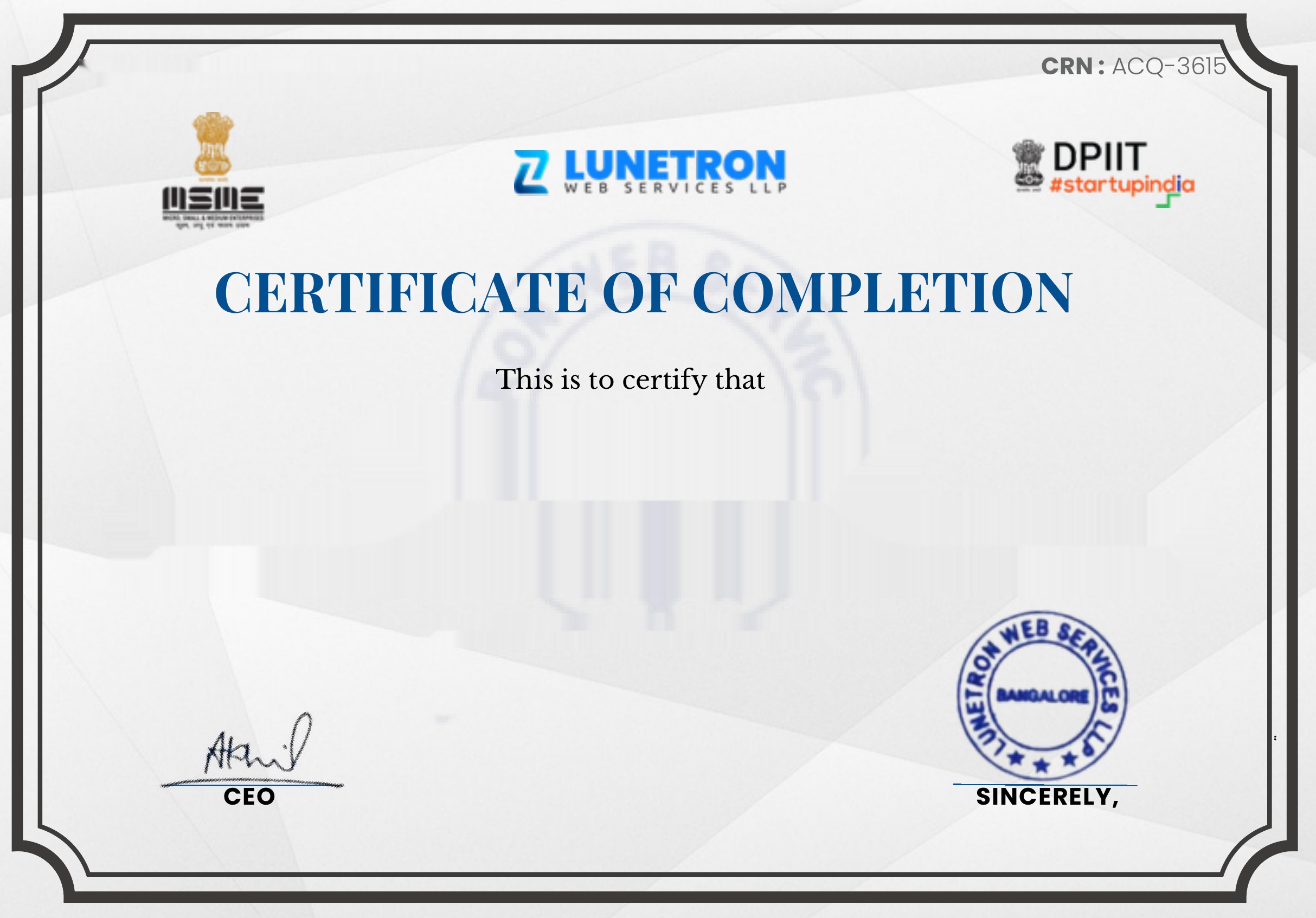 Lunetron Upskill certificate template